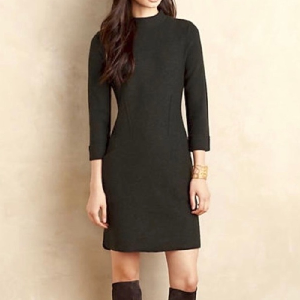 Anthropologie Dark Green Boiled Wool Dress